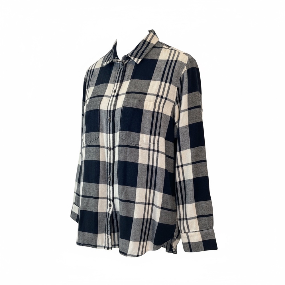 Madewell Black White Plaid Flannel Button Down Shirt Small S Oversized Relaxed - Picture 3 of 7